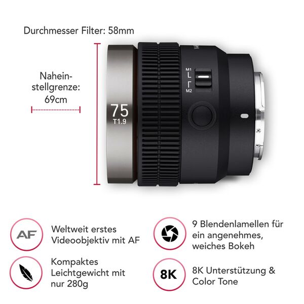 Samyang V-AF 75mm T1.9 FE  Sony FE Mount 