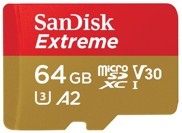 SanDisk Extreme microSDXC UHS-I, C10, U3, V30, A2 + SD Adapter  64 GB 170 MB/s