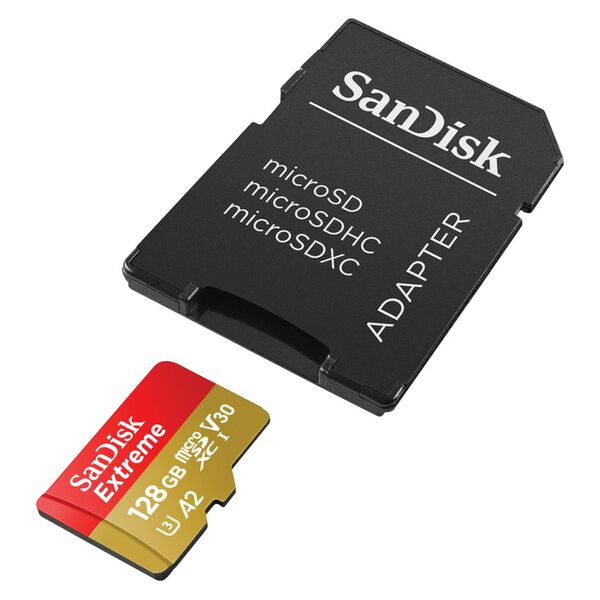 SanDisk Extreme microSDXC UHS-I, C10, U3, V30, A2 + SD Adapter  128 GB 190 MB/s