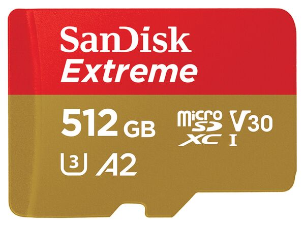 SanDisk Extreme microSDXC UHS-I, C10, U3, V30, A2 + SD Adapter  512 GB 190 MB/s