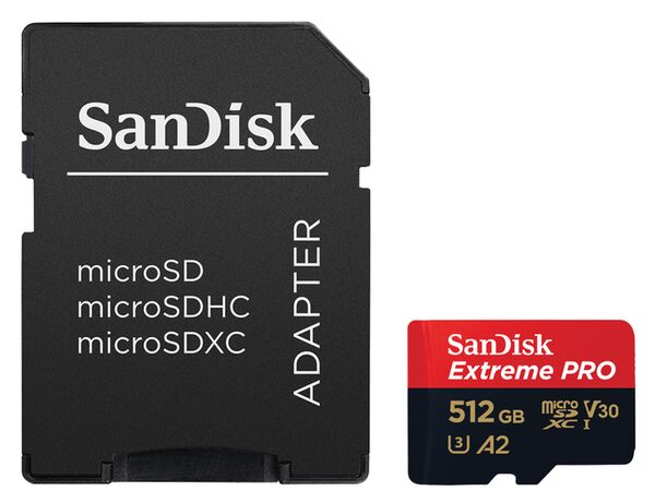 SanDisk Extreme Pro micro SDXC UHS-I, U3, V30, A2, C10+ SD Adapter  512 GB 200 MB/s