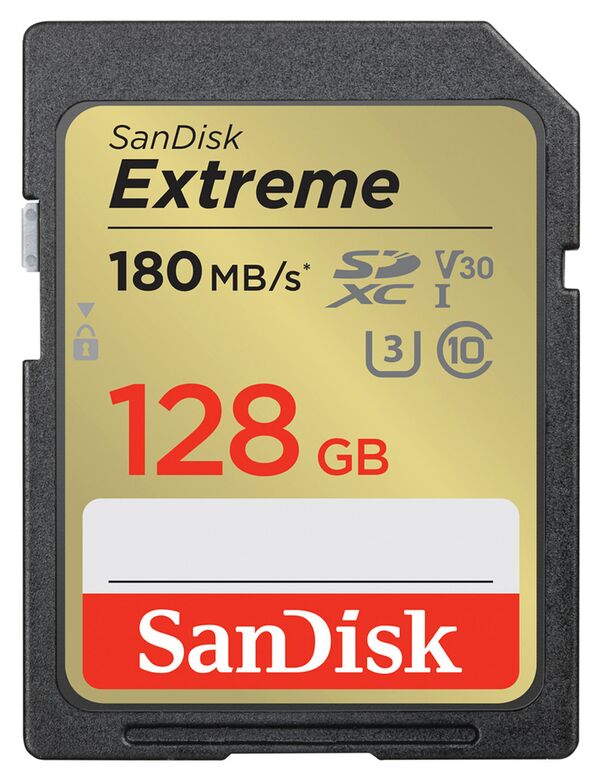 SanDisk SDXC Extreme V30 UHS-I U3, Class 10 Speicherkarte  128 GB 180MB/s 