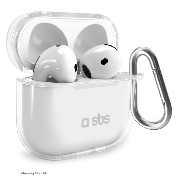 Sbs TPU Case für AirPods 4 transparent Schutzhülle mit Metallkarabiner 