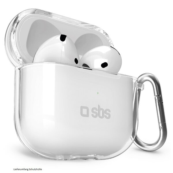Sbs TPU Case für AirPods 4 transparent Schutzhülle mit Metallkarabiner 