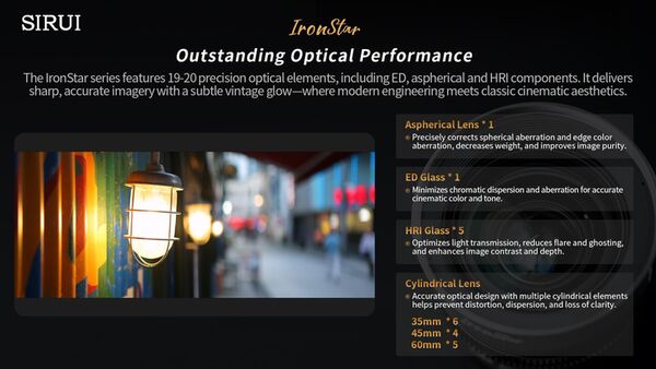 Sirui IronStar T1.9 1.5x Anamorphic Full Frame Cine Lenses 45mm mit PL / EF-Mount  Neutral Flare
