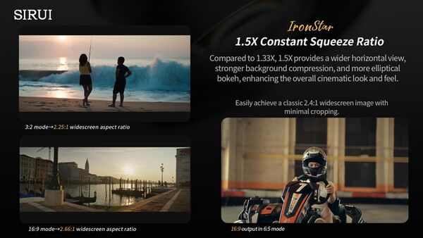 Sirui IronStar T1.9 1.5x Anamorphic Full Frame Cine Lenses 35 / 45 / 60mm mit PL / EF-Mount  Neutral Flare