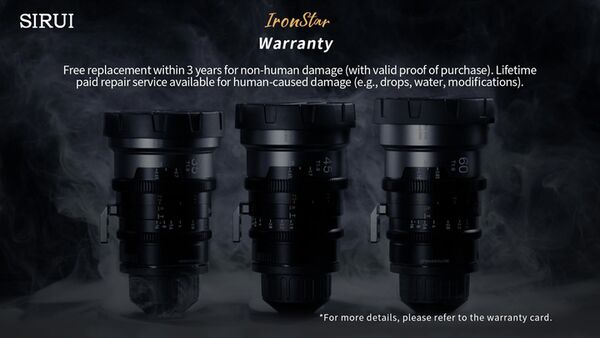 Sirui IronStar T1.9 1.5x Anamorphic Full Frame Cine Lenses 35 / 45 / 60mm mit PL / EF-Mount  Neutral Flare