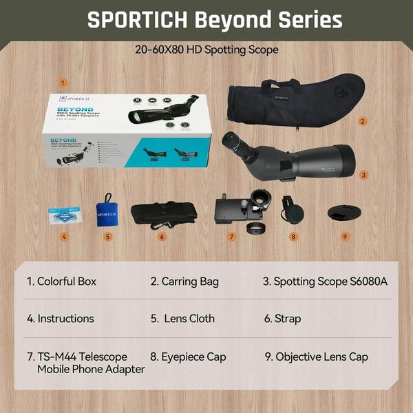 Sirui S6080A Spektiv mit 20x bis 60x Vergrößerung  schwarz