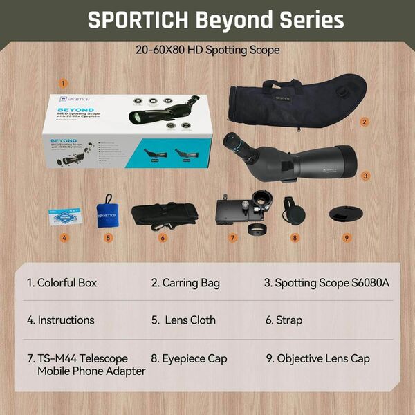 Sirui S6080A Spektiv mit 20x bis 60x Vergrößerung  matt grün