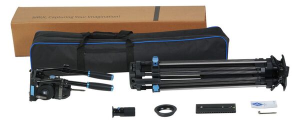Sirui SQ100 Carbon 1 Step Broadcaststativ + VHS18 Fluid Videoneiger mit Gegengewichts- und Friktionseinstellung 