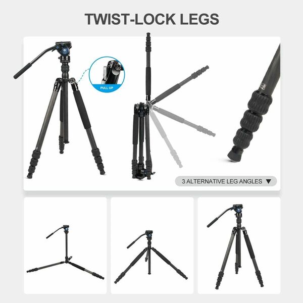 Sirui Traveler 7C Reise Drei-/Einbeinstativ Carbon mit Videokopf VA-5X schwarz 