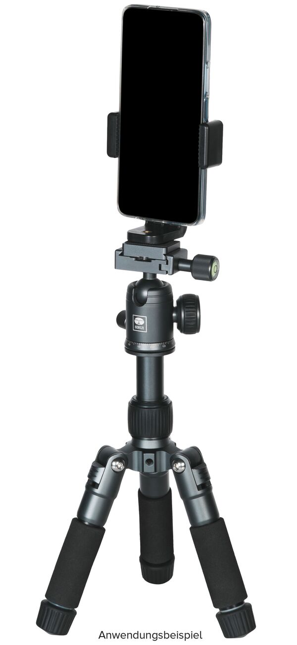 Sirui TT-50 Aluminium Mini-Tisch-Stativ mit Arca Kugelkopf und Smartphonehalterung  grau