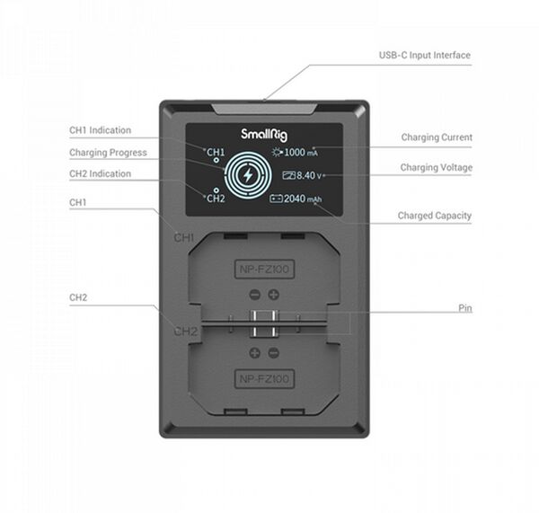 SmallRig 3824B NP-FZ100 Kamera-Akku und Ladegerät Kit 