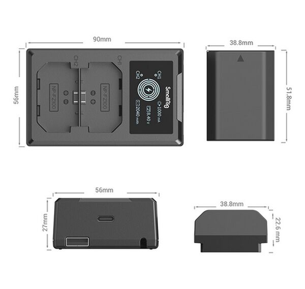 SmallRig 3824B NP-FZ100 Kamera-Akku und Ladegerät Kit 