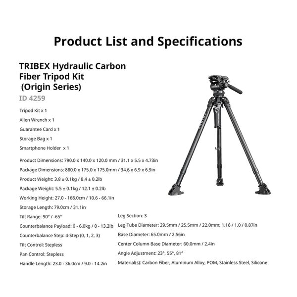 SmallRig 4259 x Potato Jet TRIBEX Hydraulic Carbon Fiber Tripod Kit 