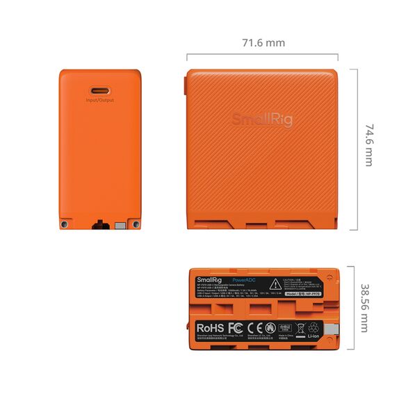 SmallRig 4576 NP-F970, USB-C wiederaufladbarer Akku  orange