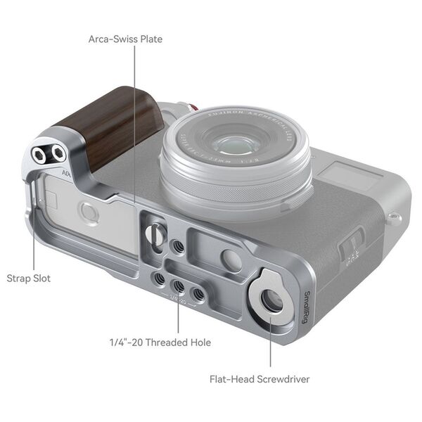 SmallRig 4804 L-förmiger Holzgriff für Fujifilm X100VI und X100V  Sliver