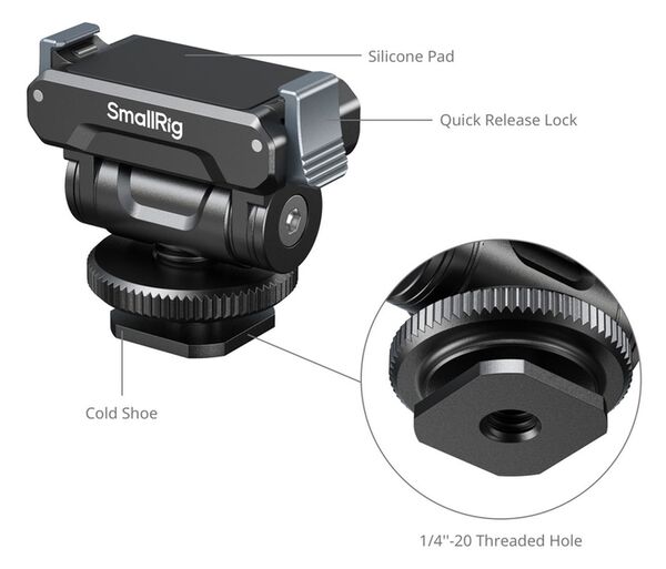 SmallRig 5436 QR Support f. DJI Osmo Action 5 Pro/4/3 w/Cold Shoe Adapter 