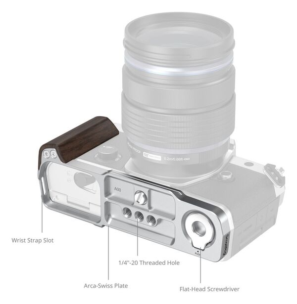 SmallRig 5563 L-förmige Montageplatte mit Holzgriff für OM SYSTEM OM-3 