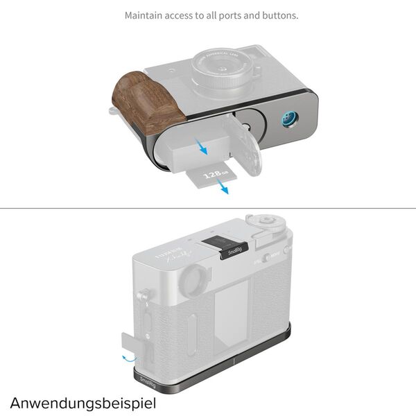 SmallRig L-förmige Montageplatte mit Holzgriff für FUJIFILM X half  Holzkohle-Silber