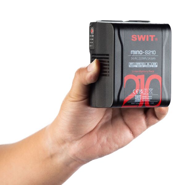 SWIT Mino-S210 | USB-C, tiny size with 210Wh pocket mini battery, USB-A/USB-C/D-tap, V-Mount, also ideal for long term use or high power draw lights 