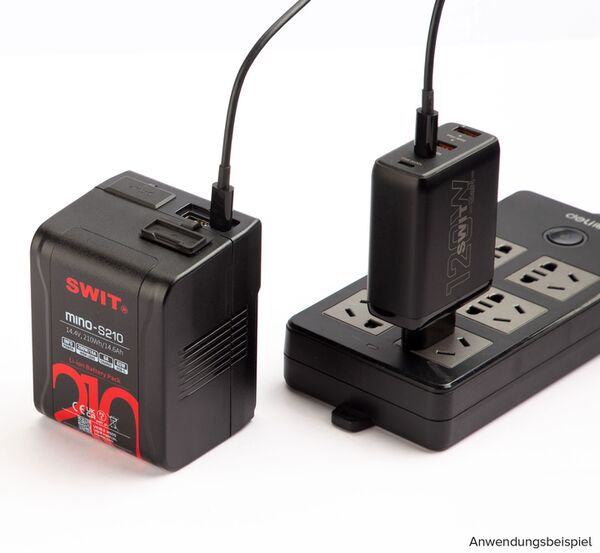 SWIT Mino-S210 | USB-C, tiny size with 210Wh pocket mini battery, USB-A/USB-C/D-tap, V-Mount, also ideal for long term use or high power draw lights 