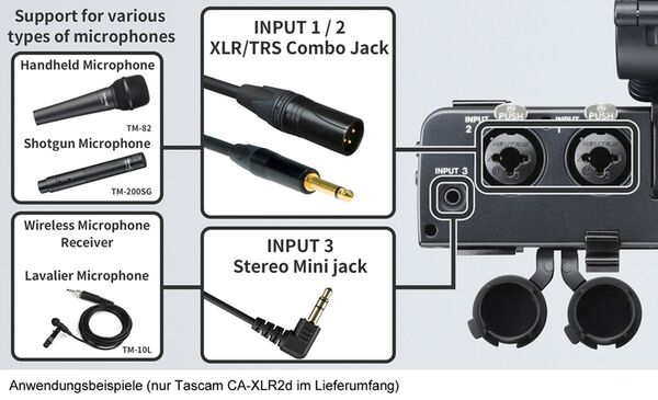 Tascam Mikrofonadapter CA-XLR2d  AN XLR Kameras mit analoger Audioübertragung