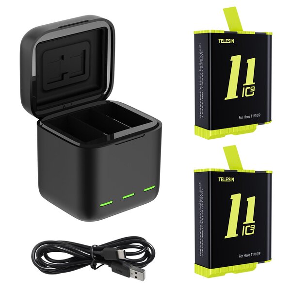 Telesin Dreifach-Ladegerät Box + 2x Akku - GoPro 9/10/11  Akku Gelb