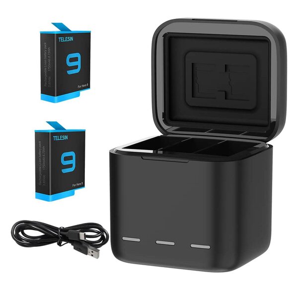 Telesin Dreifach-Ladegerät Box + 2x Akku - GoPro 9/10/11  Akku Blau