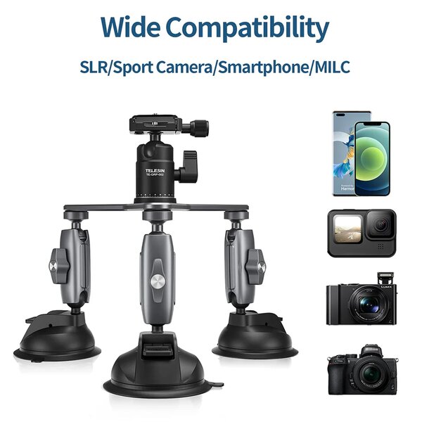 Telesin Dreifach-Saugnapf PRO Mount für GoPro 