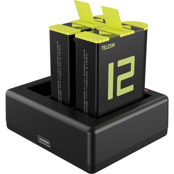 Telesin Ladegerät für 3 Batterien + 2x Akku GoPro 9/10/11/12 