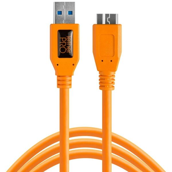 Tether Tools TetherPro SuperSpeed USB-Datenkabel für USB 3.0 Typ A an USB 3.0 Micro-B - 4,6 Meter Länge, gerader Stecker  orange