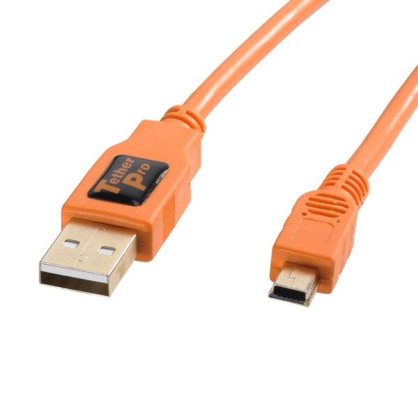 Tether Tools TetherPro USB-Datenkabel für USB 2.0 an USB 2.0 Mini-B (5-Pin) - 0,3 Meter Länge  orange