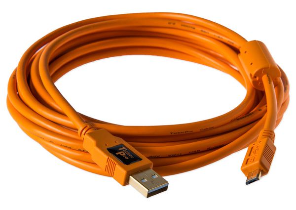 Tether Tools TetherPro USB-Datenkabel für USB 2.0 Typ A an USB 2.0 Micro-B (5-Pin) - 4,6 Meter Länge  orange
