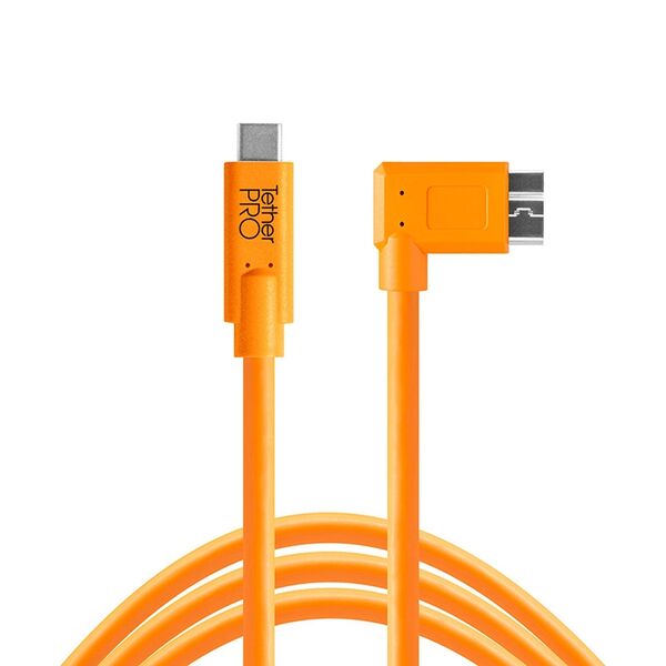 Tether Tools TetherPro USB-Datenkabel für USB-C an USB 3.0 Micro-B -  rechtsgewinkelter Stecker  orange 4,6m
