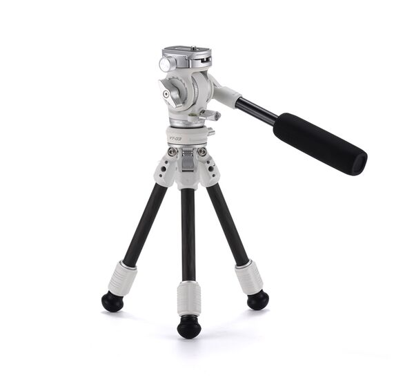 Tilta VT03 Tisch-Video-Fluidkopf mit 1-stufigen Carbonfaser-Stativbeinen (3KG)  schneeweiß