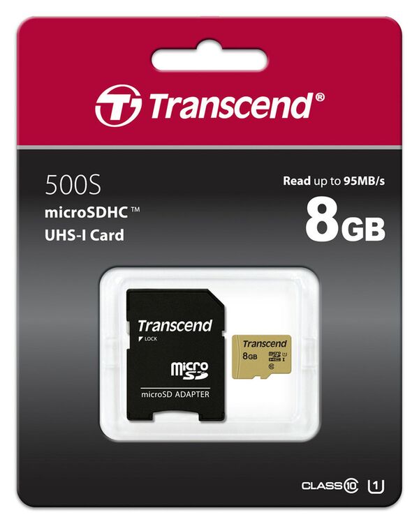 Transcend microSDHC Card 500S UHS-I U1 Cl10 95/60MB/s  8 GB 