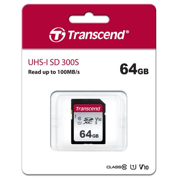 Transcend SDXC-Karte 300S UHS-I U1 V10 100/20MB/s   64 GB