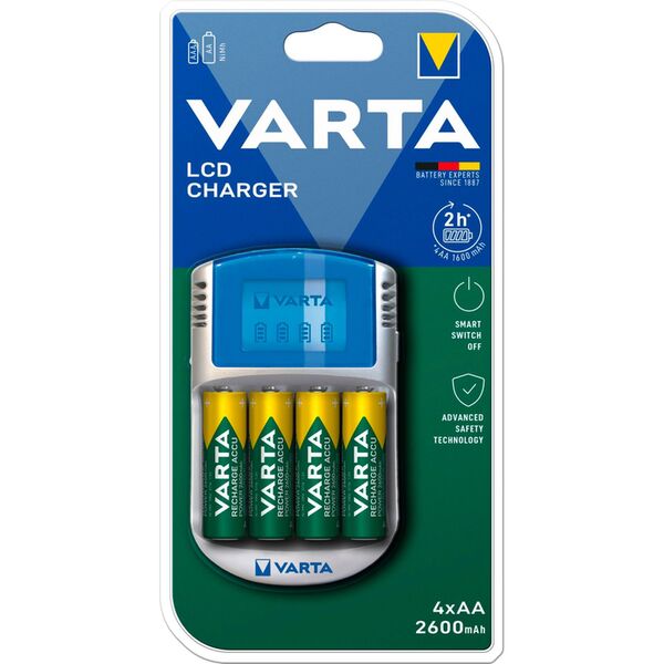 Varta LCD Charger 12V USB inkl. 4 Akkus 2600 mAh Mignon AA 