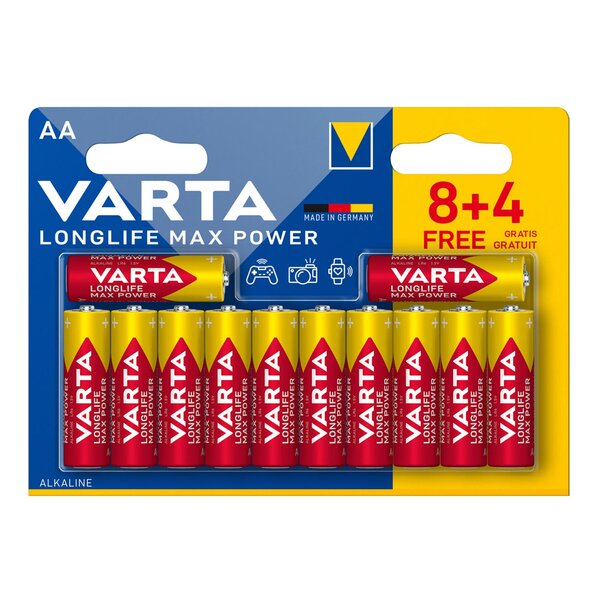 Varta Longlife Max Power Mignon 12 Bl. 8+4, (AA/LR6) Alkaline Batterien 
