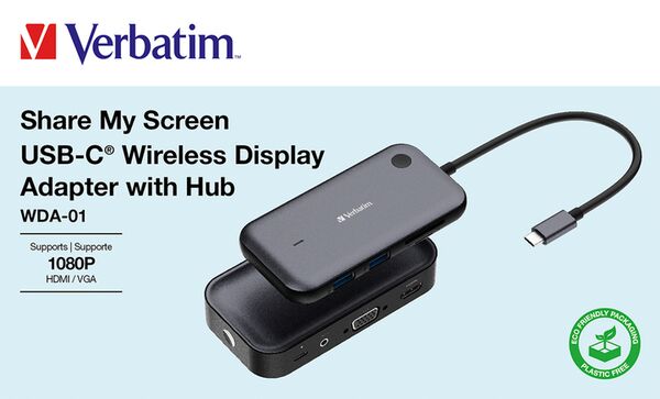 Verbatim Share My Screen WDA-01, 1080p Wireless Video-Adapter mit Hub 
