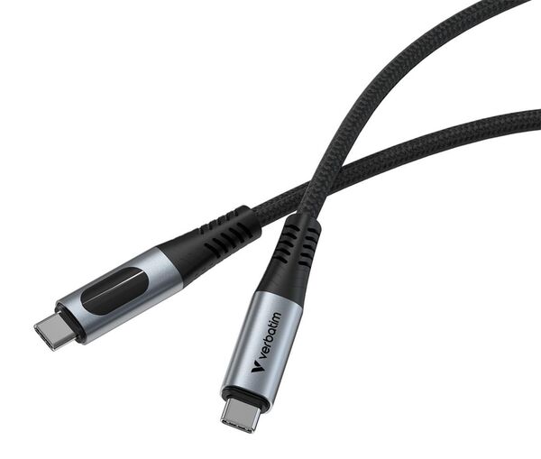 Verbatim USB-C/USB-C 240W 1,2m LED-Anz. Ladekabel schwarz, Sync&Charge, 40GBit/s 
