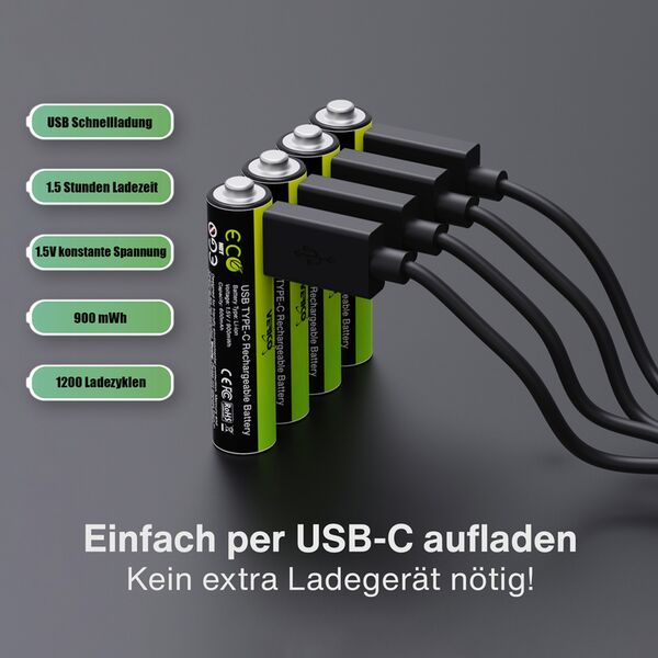 Verico LoopEnergy mit USB-C Eingang  USB AAA-Akkus 900mWh