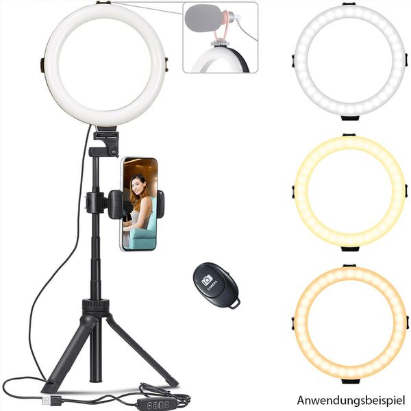 VIJIM Ringleuchte mit Stativ, Smartphonehalterung und Fernbedienung 