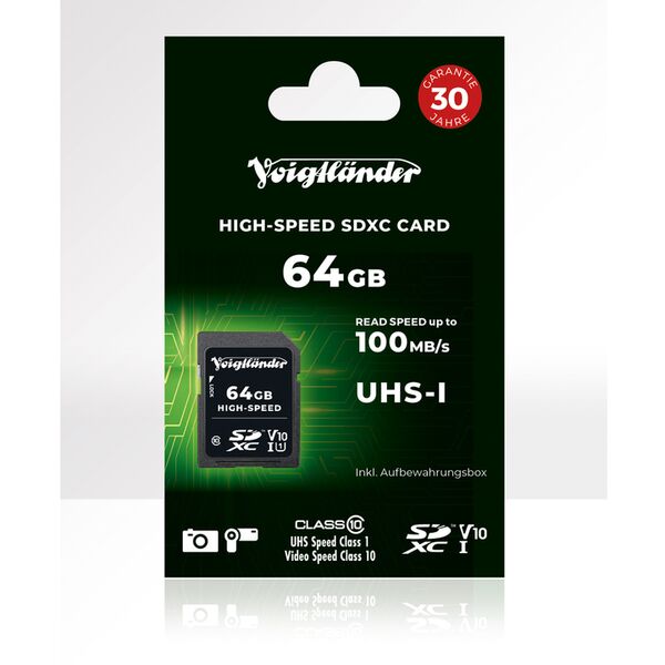 Voigtländer High-Speed SDXC, UHS-I Cl10, U1, V10 (100/15 MB/s)  64 GB