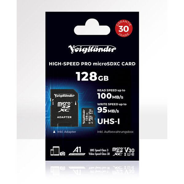 Voigtländer microSDXC Prof. High- Speed UHS-I, Cl10, U3, V30 (100/95 MB/s)   128 GB