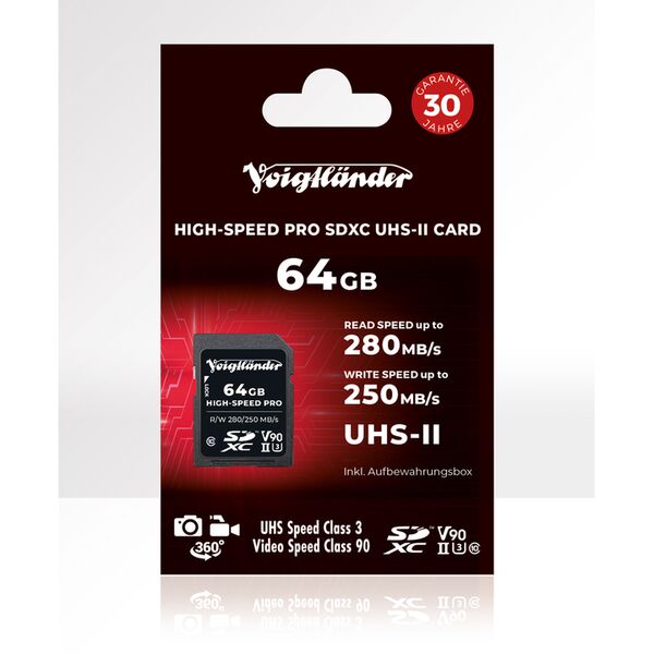 Voigtländer Prof. High-Speed SDXC, UHS-II, Cl10, U3, V90 (280/250 MB/s)  64 GB