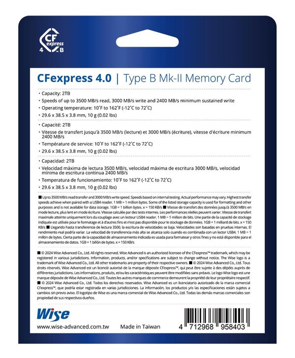 Wise CFexpress 4.0 Type B Mk-II Memory Card  2TB