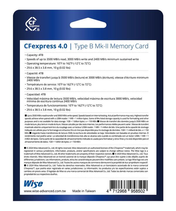 Wise CFexpress 4.0 Type B Mk-II Memory Card  4TB 