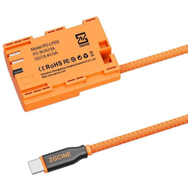 ZGCINE USB-C To LPE6 Dummy Battery Cable (PD-LPE6) 